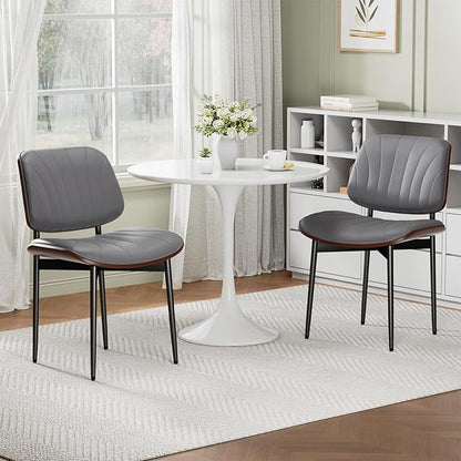 REONEY Dining Chairs Set of 8, Mid-Century Modern Upholstered PU Leather Chairs - Image 8