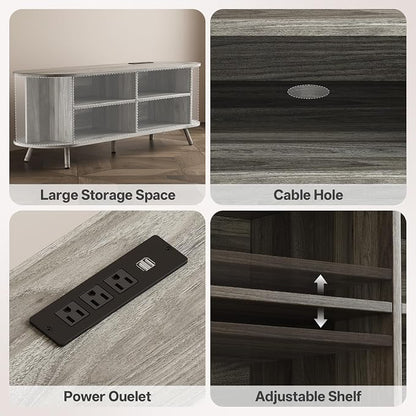 55 inch TV Stand with Power Outlet, Fluted Entertainment Center - Image 3