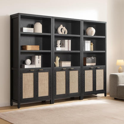 SICOTAS Bookcase 71" Tall Bookshelf 5 Tier Rattan Boho Bookcase - Image 3
