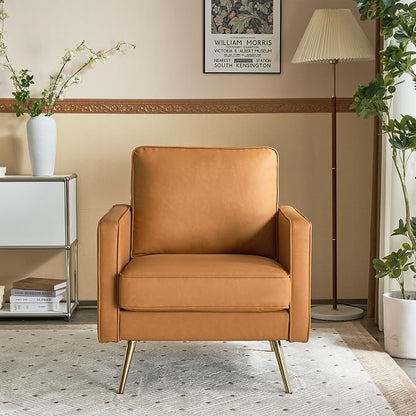 VINGLI PU Leather Accent Chair Brown Mid Century Modern Upholstered Sofa Chairs - Image 8