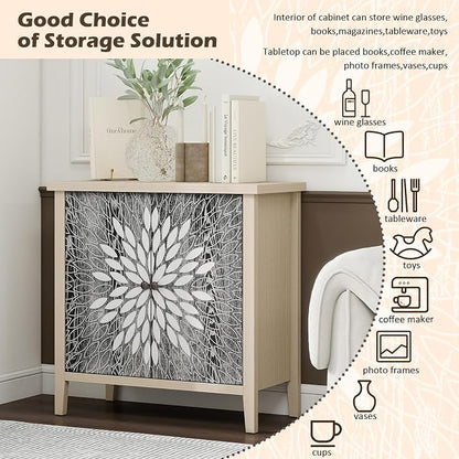 Black Accent Furniture, 32 Inch Wide 2-Door Carved Geometric Sideboard Buffet - Image 3