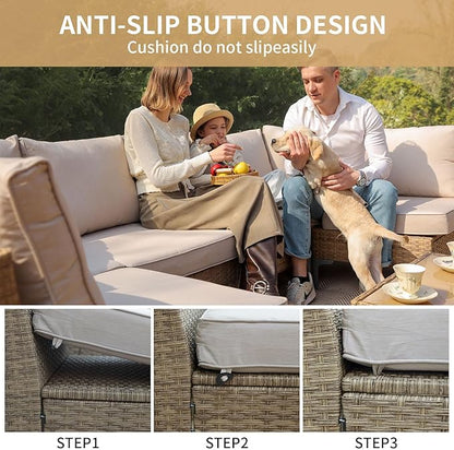 Jing's Villa 5-Piece Outdoor Patio Furniture Set, Ratten Conversation Sectional - Image 6