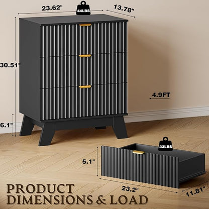 BORNOON Fluted 3 Drawer Dresser, 30.3" Tall Compact Modern Boho Chest of Drawers - Image 2