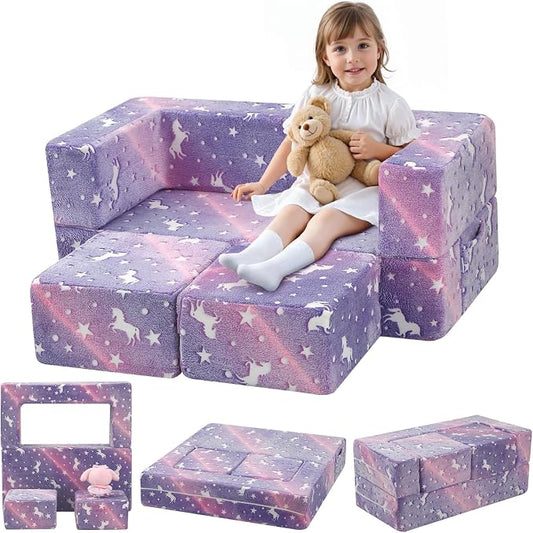 MeMoreCool Unicorn Modular Kids Couch, Glow Rainbow Play Toddler Couch by MeMoreCool
