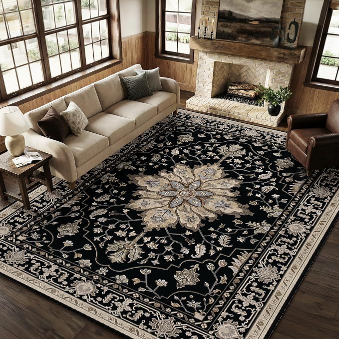 RELEANY Area Rugs 9'x12' Washable Non-Slip, Floral Vintage Distress Print - Image 4
