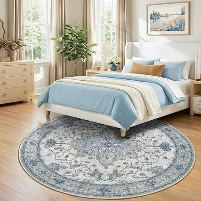 RELEANY Area Rugs Round 8ft Washable Non-Slip, Floral Vintage Distress Print - Image 3