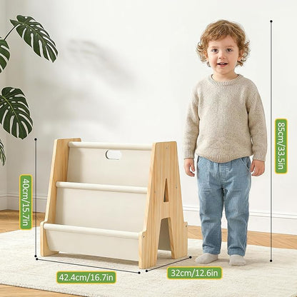 XiaZ Kids Bookshelf Wooden Montessori Toddler Bookshelf Solid Pine A-Frame - Image 2