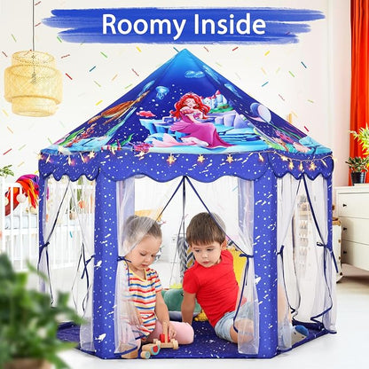 Monobeach Mermaid Princess Tent Girls Blue Large Playhouse Kids Castle Play Tent - Image 2