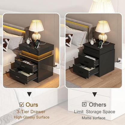 ChooChoo LED Nightstand Set of 2, Smart Night Standwith Charging Station and - Image 6