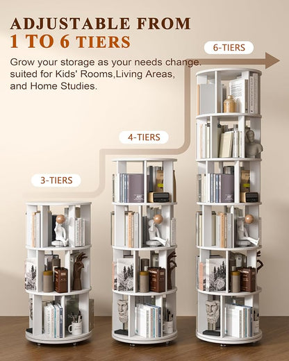4-Tier Solid Wood Rotating Bookshelf on Wheels, 360° Spinning Book Shelf Tower - Image 4