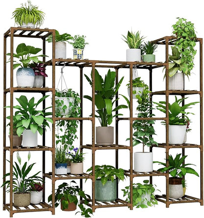 Bamworld Large Hanging Plant Stand Indoor Tall Plant Shelf Outdoor 14 Pots by Bamworld