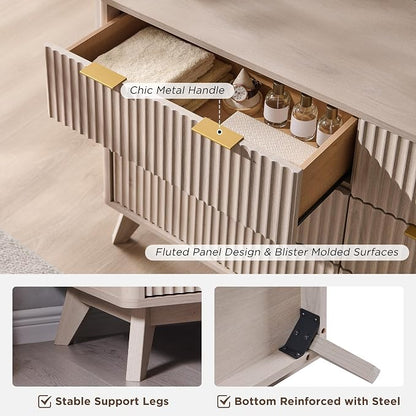 T4TREAM Fluted 6 Drawers Dresser, Curved Profile Design, Dresser TV Stand - Image 6