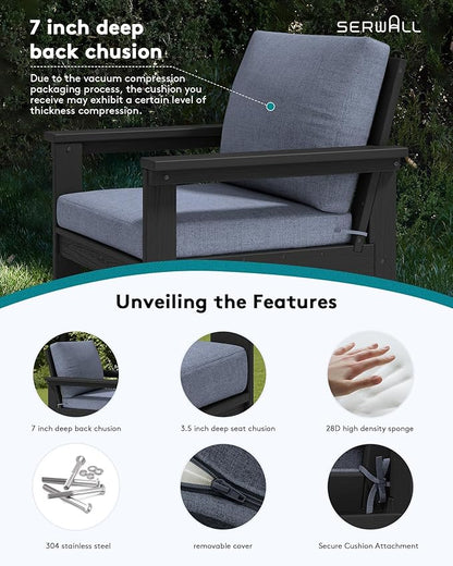 SERWALL HDPE Patio Conversation Set, 6-piece Sectional Outdoor Furniture Set - Image 4