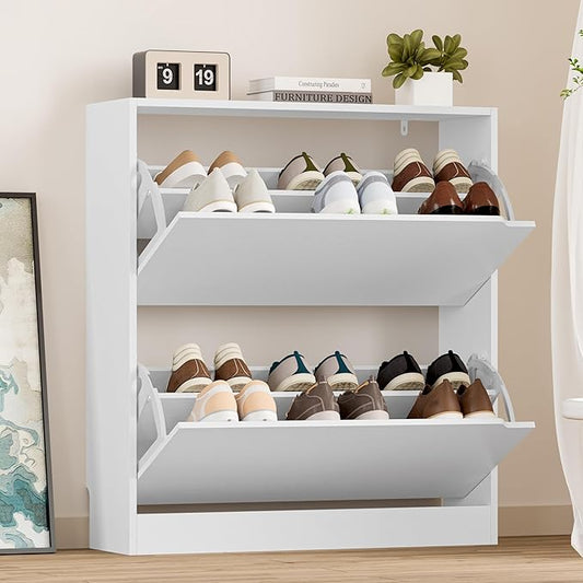 BORNOON Shoe Cabinet with 2 Flip Drawers, Slim Narrow Shoe Storage Cabinet by BORNOON