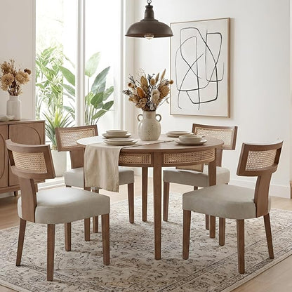 HNY Mid Century Modern Rattan Dining Chairs Set of 6, Farmhouse PU Leather - Image 7