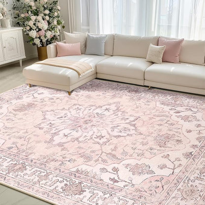 RELEANY Area Rugs 8'x10' Washable Non-Slip, Floral Vintage Distress Print - Image 2