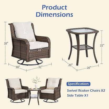Wumiokio Patio Furniture Sets, 3 Pieces Wicker Outdoor Furniture - Image 3