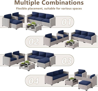 LOUVIXA 7 Piece Outdoor Patio Furniture Set, Rattan Chairs Glass Table Wicker - Image 4