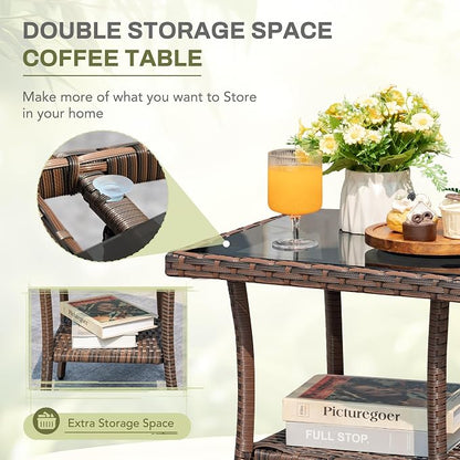 Greesum 3 Piece Outdoor Wicker Rocking Chairs Patio Furniture Set - Image 7