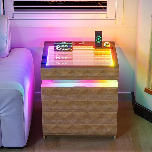HWB Nightstand with RGB Lights, 3 Drawers Night Stand with Hidden Storage by HWBEnjoywarmhome