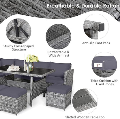 Tangkula 7 Pieces Patio Furniture Set, Outdoor Sectional Rattan Dining Sofa Set - Image 6