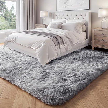 PAGISOFE Light Grey Shaggy Abstract Area Rug 6x9 Feet, Plush Fluffy Rugs - Image 4