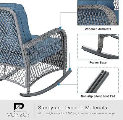 Patio Furniture Set 3 Pieces, Wicker Rocking Bistro Set - Image 4