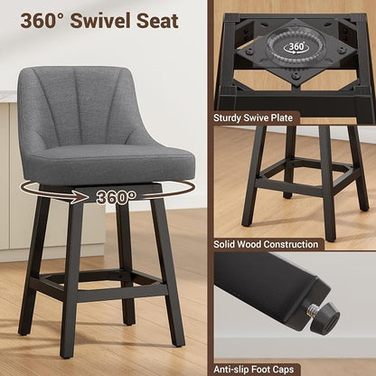 YaFiti Swivel Bar Stools Set of 3, 26 Inch Counter Height Bar Stools - Image 4