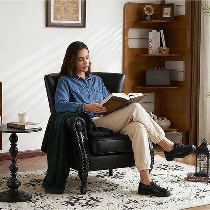 Modern Faux Leather Accent Chair, Upholstered Mid-Century Armchair - Image 4