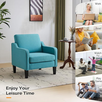 VINGLI Accent Chairs Set of 2 Living Room Chairs Teal Blue Reading Chair - Image 7
