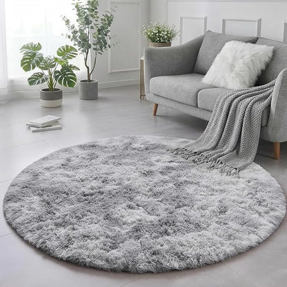 Amdrebio Tie-Dyed Light Grey Round Area Rug 4Ft - Image 4