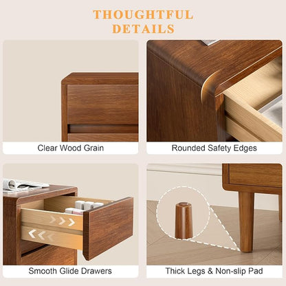 Nightstand with 3 Drawers Narrow Night Stand Solid Wood Bedside Table Mid - Image 8