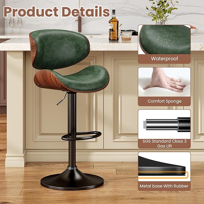 YaFiti Bar Stools Modern PU Leather Adjustable Swivel Barstools, Kitchen - Image 5