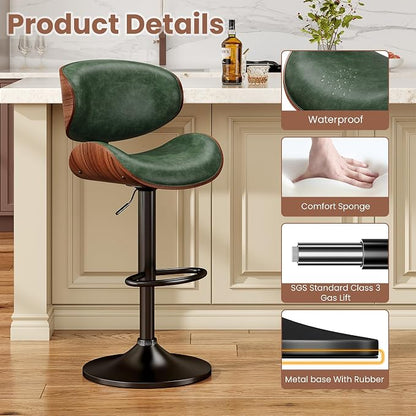 YaFiti Bar Stools Set of 4, Bentwood Adjustable Height Swivel Bar Stools - Image 5