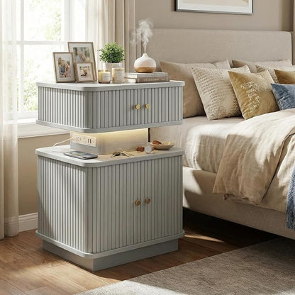 Nightstand with Charging Station, Modern Night Stand with Smart Led Light and 2 - Image 3
