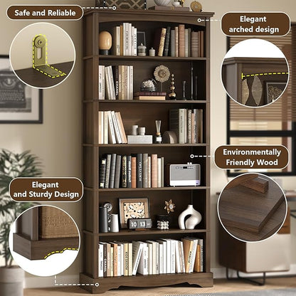 TVU 6-Tier Wooden Bookshelf, 76 Inch Tall Bookshelf - Image 6
