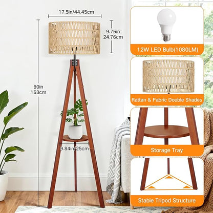 OUTON Boho Rattan Tripod Floor Lamp - Image 6