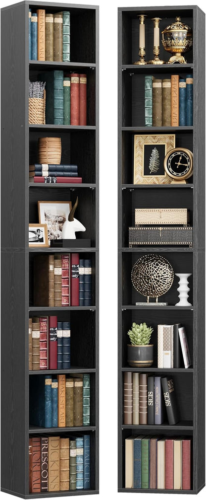 IRONCK Tall Narrow Bookshelf 8 Tiers 71in Set of 2, Compact Corner Bookcase by IRONCK