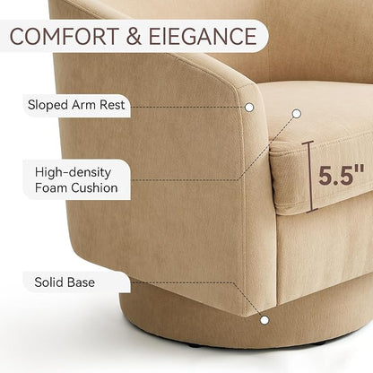 Swivel Barrel Accent Chair, Round Chenille Fabric Living Room Arm Chairs - Image 4