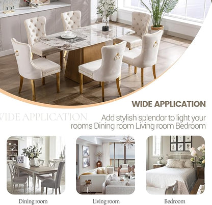 KCC Velvet Dining Chairs Set of 2, Upholstered High-end Tufted Dining Chair - Image 7