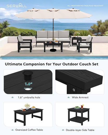SERWALL HDPE Patio Furniture Set, 7-piece Outdoor Sectional Sofa Set, All - Image 7