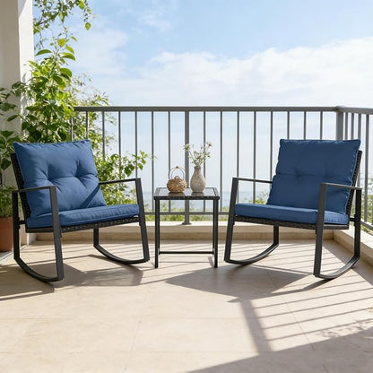 SUNCROWN 3 Piece Outdoor Rocking Bistro Set Brown Wicker Furniture Porch Chairs - Image 4