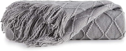 BOURINA Light Grey Throw Blanket 50x60 Inches Throw Textured Solid Soft Sofa - Image 6