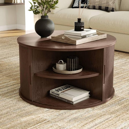 LINSY HOME Round Coffee Table, 31.5" Drum Coffee Table - Image 2