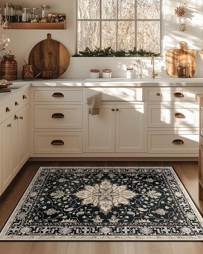 RELEANY Area Rugs 3'x4' Washable Non-Slip, Floral Vintage Distress Print - Image 2