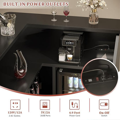 L-Shaped Home Bar Unit with Power Outlet, 4-Tier Corner Liquor Bar Cabinet with - Image 5