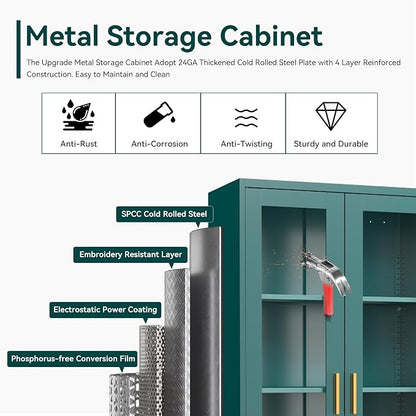 Polup Curio Cabinets with Glass Doors, Tall Bookcase with Adjustable Shelves - Image 4