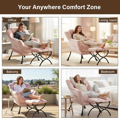 Welnow Lazy Chair with Ottoman, Modern Accent Chair with Armrests and a Side - Image 6