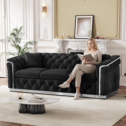 Luxury Chesterfield Sofa Set of 2, Velvet Tufted Couch Victorian Black and - Image 3