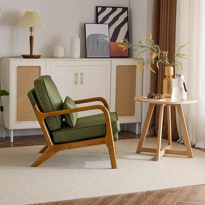 Bonnlo Dark Green Linen Accent Chairs Set of 2, Upholstered Mid Century Modern - Image 9